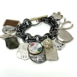 New Anthropologie x John Wind Silver Charm Chunky Bracelet